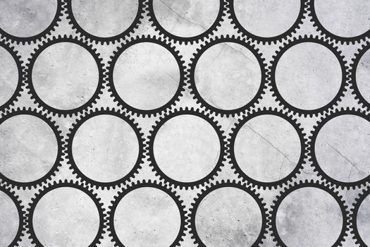 Gears, seamless pattern. Concrete wall as backdrop