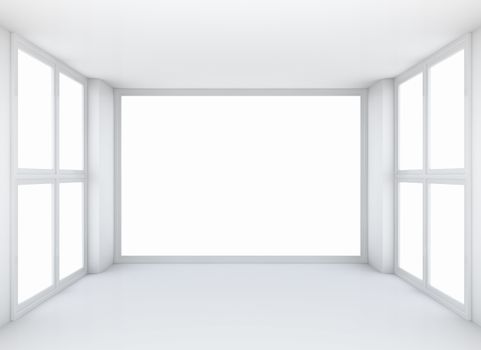 Abstract architecture background, empty white open space interior with windows and walls, 3D rendering