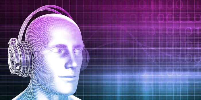 Man Wearing Earphones on an Abstract Background Art
