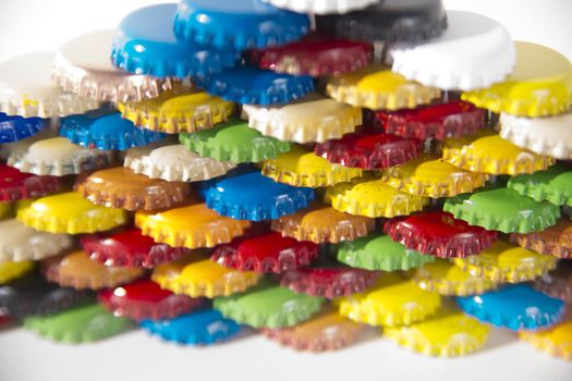 Multicolored set of metal bottle caps for beverages