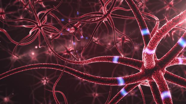 3d rendered close up of an active nerve cell