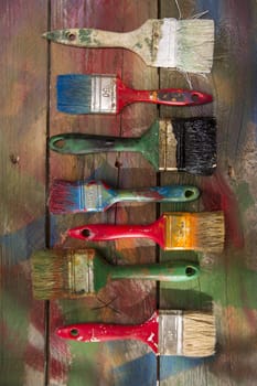 Brushes set of new and old with various colors