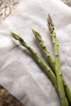 Presentation of some raw asparagus on metal background