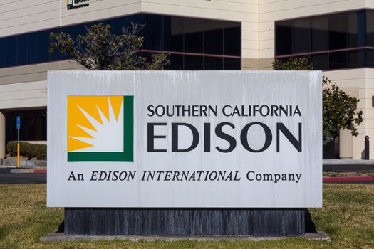 VALENCIA CA/USA - DECEMBER 26, 2015: Southern California Edison sign and logo. Southern California Edison is the primary electricity supplier for Southern California.