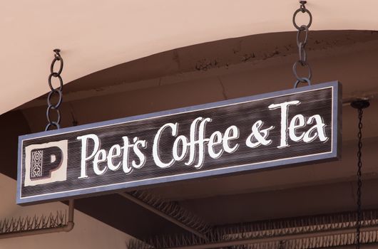 SANTA BARBARA, CA/USA - APRIL 30, 2016: Peet's Coffee and Tea exterior and sign. Peet's Coffee is a San Francisco Bay Area based specialty coffee roaster and retailer.