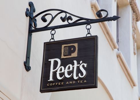 SANTA BARBARA, CA/USA - APRIL 30, 2016: Peet's Coffee and Tea exterior and sign. Peet's Coffee is a San Francisco Bay Area based specialty coffee roaster and retailer.
