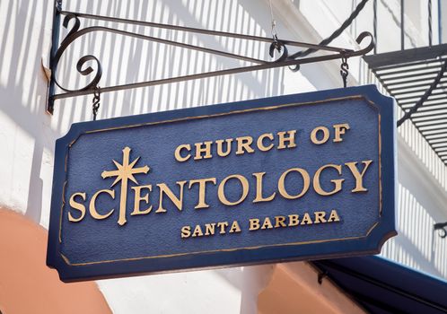 SANTA BARBARA, CA/USA - APRIL 30, 2016: Church of Scientology exterior and logo. The Church of Scientology is an religious organization devoted to the practice of Scientology.