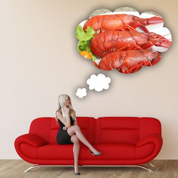 Woman Craving Seafood and Thinking About Eating Food