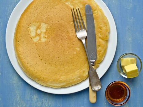 close up of rustic large homemade pancake