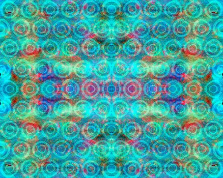 Symmetrical pattern of circles, rainbow blur, background