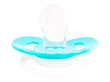 Blue baby silicone pacifier, isolated on white background