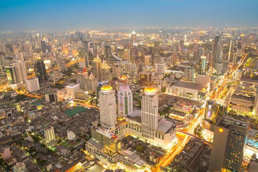 Bangkok at night or Twilight, Aerial Scenic Panoramic view