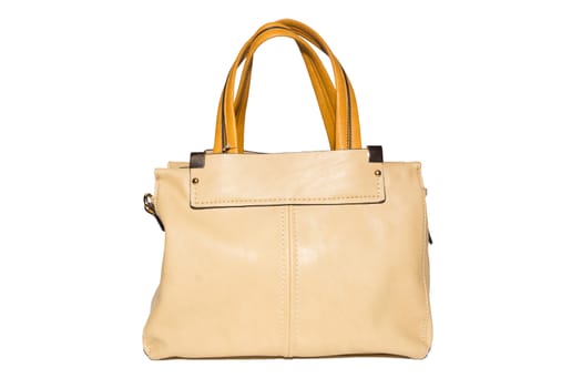 The photograph shows a female handbag on a white background