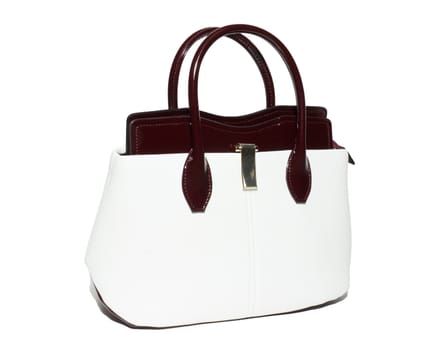 The photograph shows a female handbag on a white background