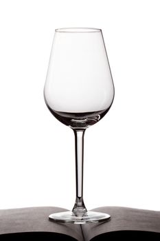 one empty glass for wine,  on white background isolated with reflection