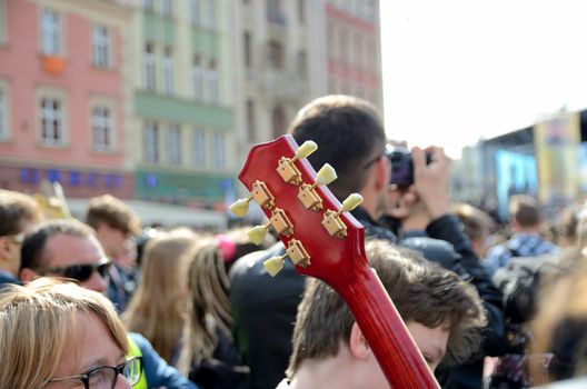 WROCLAW, POLAND - MAY 1: One of 7356 guitars which helps achieve new Guitar Guiness Record with Hey Joe during Thanks Jimi Festival on 1st May 2016 in Wroclaw, Poland.