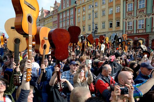 WROCLAW, POLAND - MAY 1: Over 7 thousands guitarists achieve new Guiness Record playing Hey Joe during Thanks Jimi Festival on 1st May 2016 in Wroclaw, Poland.