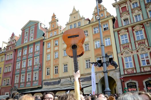WROCLAW, POLAND - MAY 1: One of 7356 guitars which helps achieve new Guitar Guiness Record with Hey Joe during Thanks Jimi Festival on 1st May 2016 in Wroclaw, Poland.