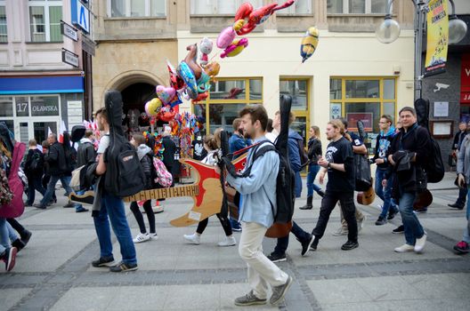 WROCLAW, POLAND - MAY 1: Unidentified guitarists coming back home with new Guitar Guiness Record after Thanks Jimi Festival on 1st May 2016 in Wroclaw, Poland.