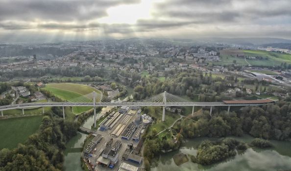 Poya and Zaehringen bridge, Fribourg and sky