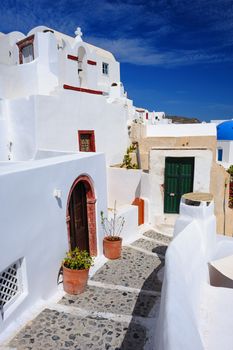 Streets and doors of Oia, Santorini, Greece