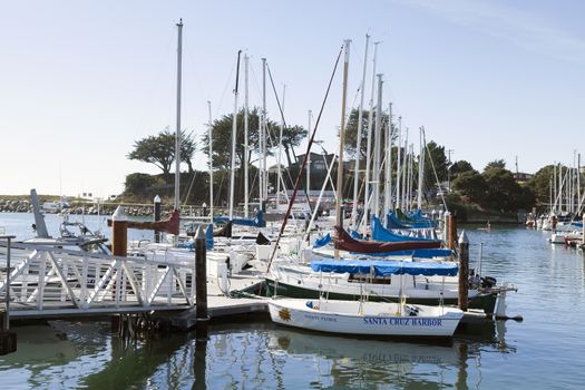 SANTA CRUZ, CALIFORNIA, USA-NOVEMBER 8, 2014 : Sailboat harbor in Santa Cruz constructed in 1964, and expanded in 1973, the harbor provides over 800 permanent slips