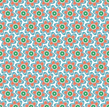 abstract textile or paper flowers pattern red and green color