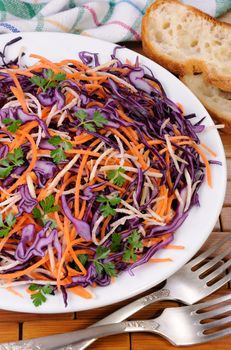 Coleslaw salad of red cabbage with carrots, Celery root