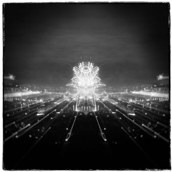 Fireworks in the city, New Years Eve, medium format film frame, grain textured background