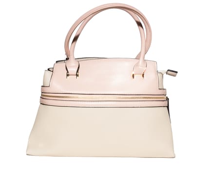 The photograph shows a female handbag on a white background