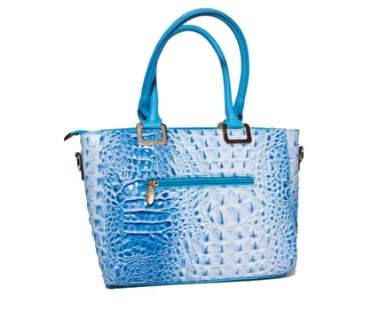 The photograph shows a female handbag on a white background