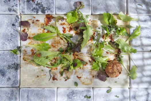 What remains at the end of a dish of vegetables and meat