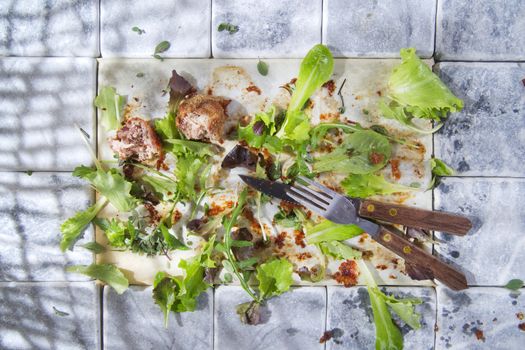 What remains at the end of a dish of vegetables and meat