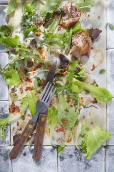 What remains at the end of a dish of vegetables and meat