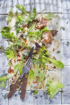 What remains at the end of a dish of vegetables and meat