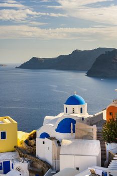 Orthodox church in Oia, Santorini Greece. Copyspace