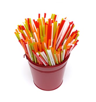 Colored straws in little bucket