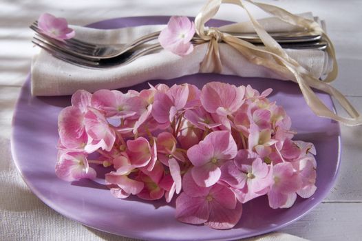 Using the hydrangea flower for the preparation of the table 