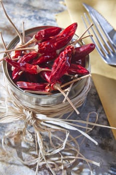 Presentation of the ingredient prince of the kitchen, dried chili 
