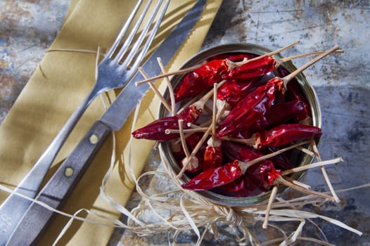 Presentation of the ingredient prince of the kitchen, dried chili 
