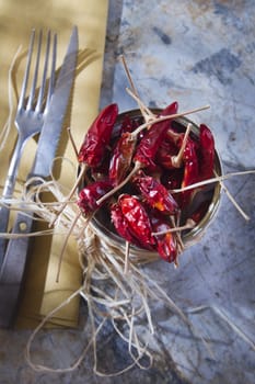 Presentation of the ingredient prince of the kitchen, dried chili 
