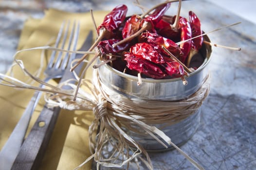 Presentation of the ingredient prince of the kitchen, dried chili 
