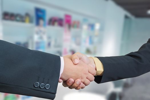 Business handshake with blur background of shopping mall market