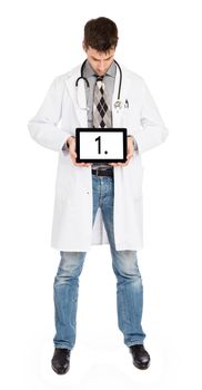 Doctor holding tablet, isolated on white - Number 1