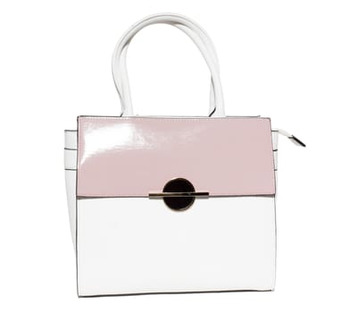 The photograph shows a female handbag on a white background