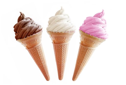 Ice cream cone flavors including chocolate, vanilla and strawberry