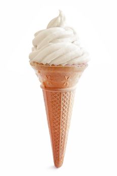 Vanilla ice cream cone over a white background