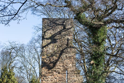 Ruin and tower of the castle Luttelnau in Essen Kettwig on the Ruhr River.