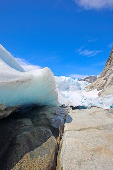 Close-up view at Nigardsbreen Glacier in Jostedalsbreen National Park, Norway