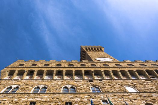 Bottom view of Palazzo Vecchio in Florence